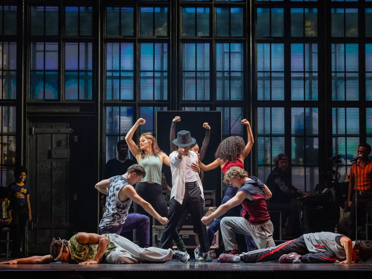 MJ The Musical Australian cast dancing against the projected backdrop. Photo by Daniel Boud.