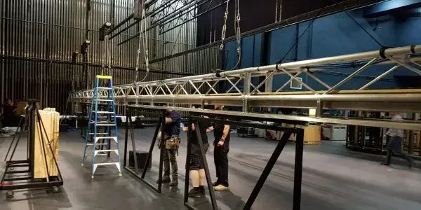 Steel staging and set hardware in the TSA scenic workshop