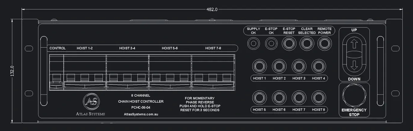 Atlas Pro PCHC-08-04 front panel technical drawing